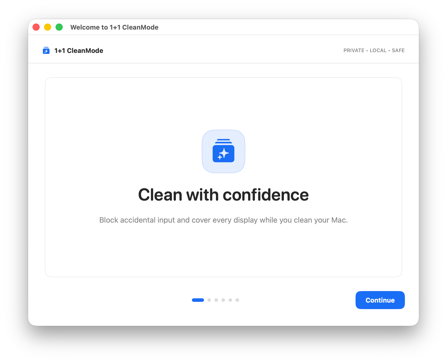1+1 CleanMode welcome screen